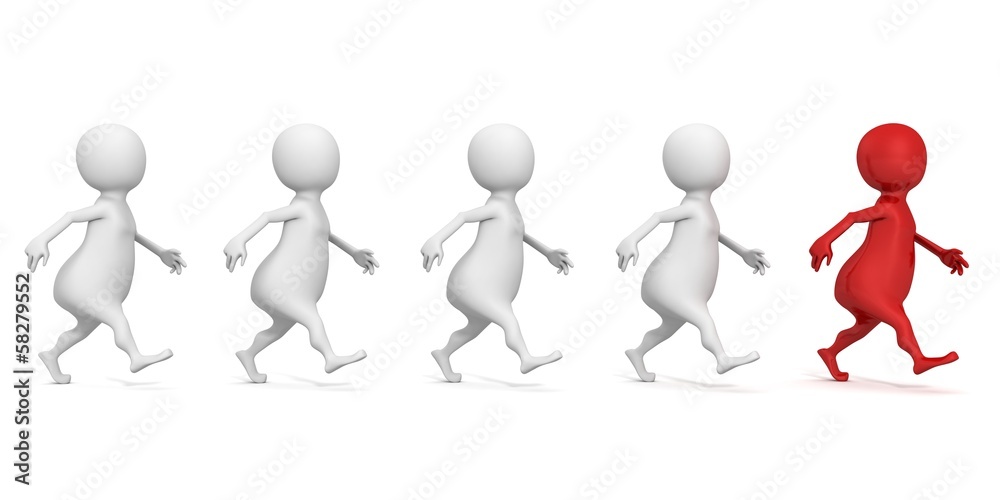 white 3d people team group with red forward leader white 3d people team group with red forward leader