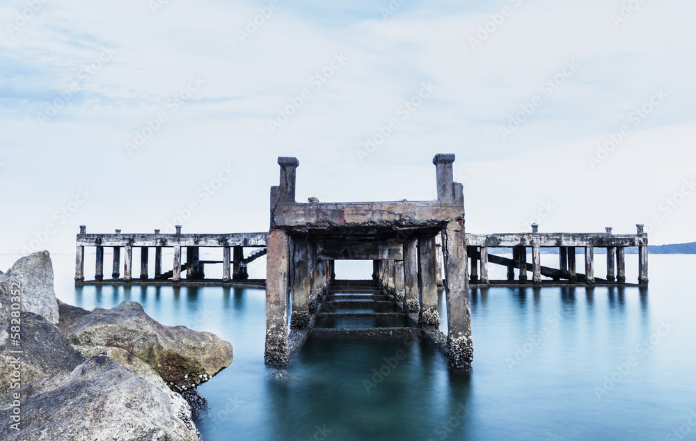 Calm scene detail of old jetty Calm scene detail of old jetty