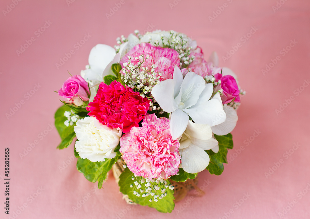 beautiful bouquet of bright wildflowers in basket