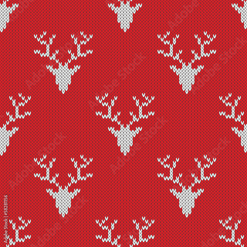Red knitted sweater with deer seamless pattern