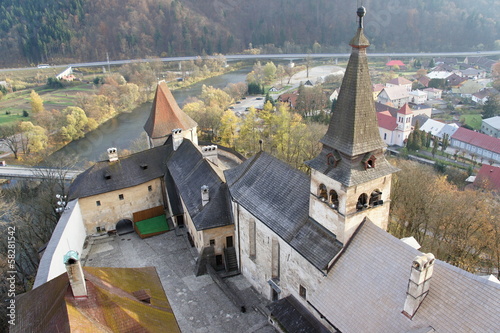 Billede på lærred Roof and tower of Orava castle, Slovakia