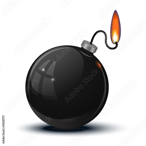 An old round bomb with a lit fuse