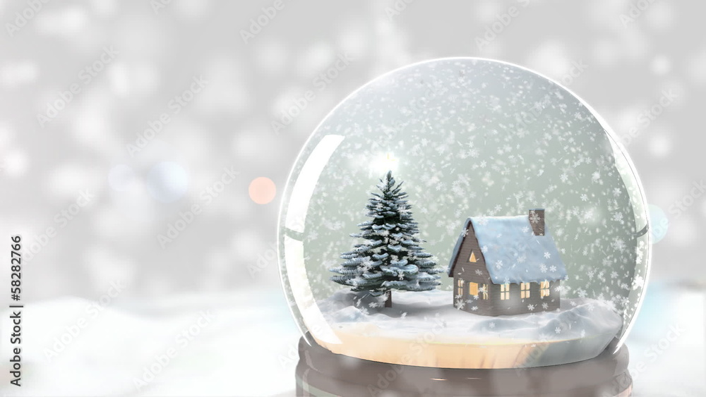 Christmas Snow globe Snowflake with Snowfall on White Background Stock ...