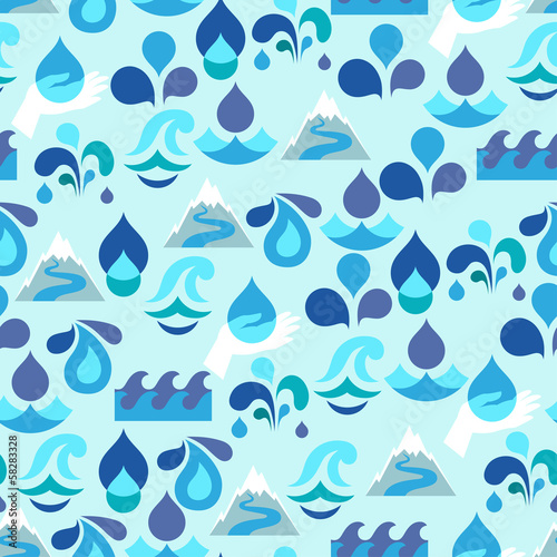 Seamless pattern with water icons in flat design style.