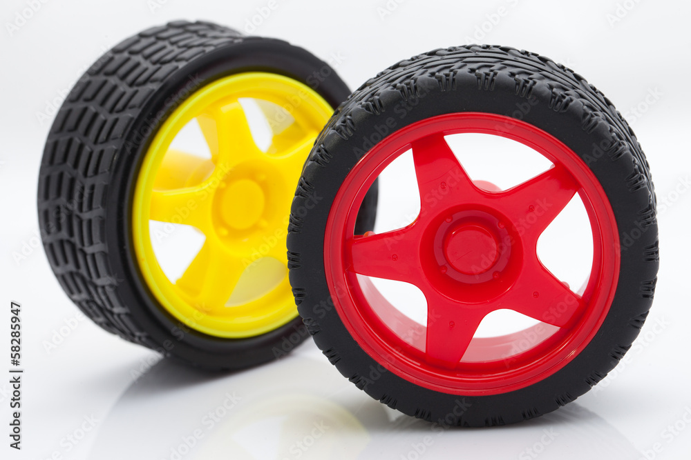 Red and Yellow toy car wheel