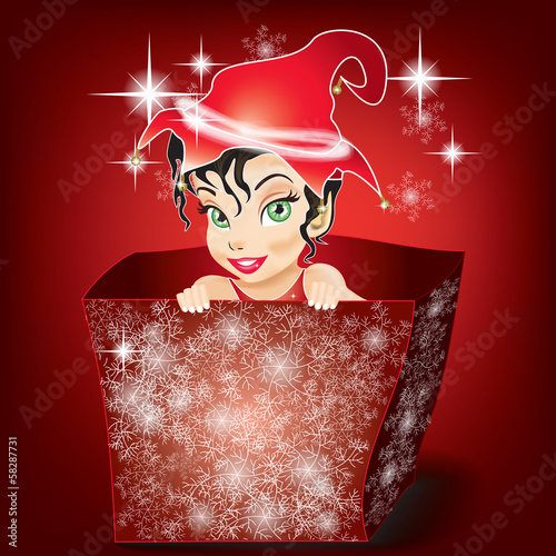 Smiling Elf in a Parcel in Red
