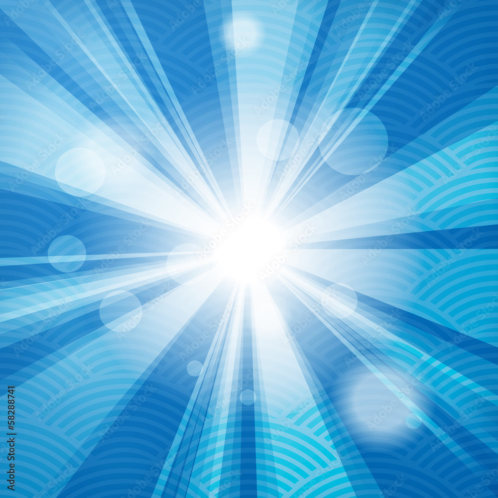 Fototapeta premium sun with rays on a blue striped background