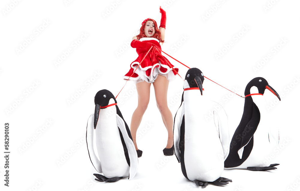 Obraz premium Pin-up fashion woman with penguin
