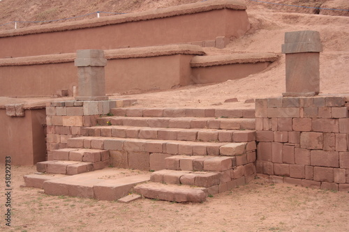 Stairs of Pyramid Akapana at ancient Tiwanaku Ruins, Bolivia photo