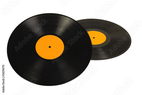 Close-up of two gramophone records