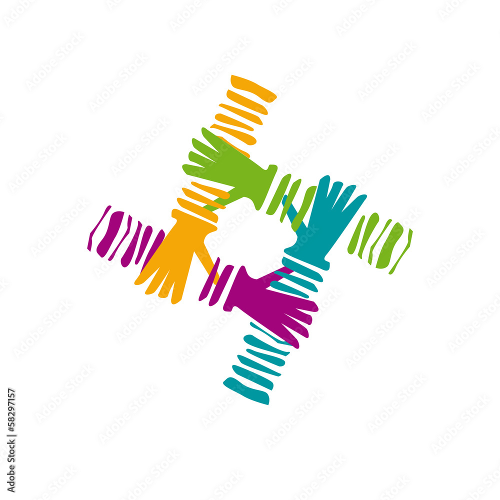 Obraz premium Vector logo teamwork, hands crossed