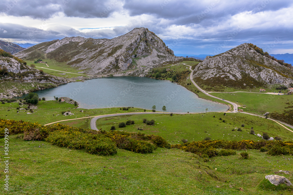Enol lake from the Picota of Enol in Asturias, Spain