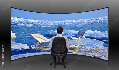 businessman looking at frozen sea