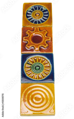 Canvas Print Close-up of assorted decorative tiles in a row