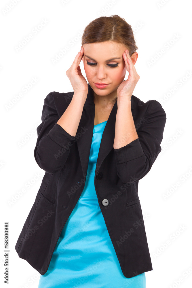 Young businesswoman having headache.