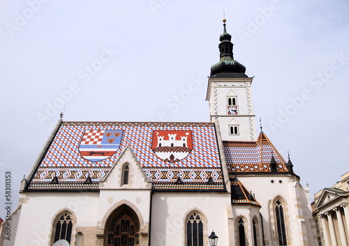 medieval church with mosaic roof, capital of Croatia