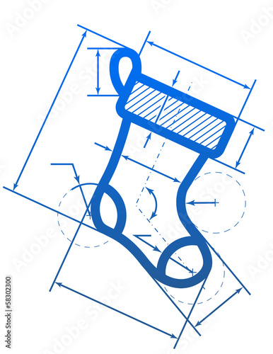 Christmas stocking symbol with dimension lines for blueprint