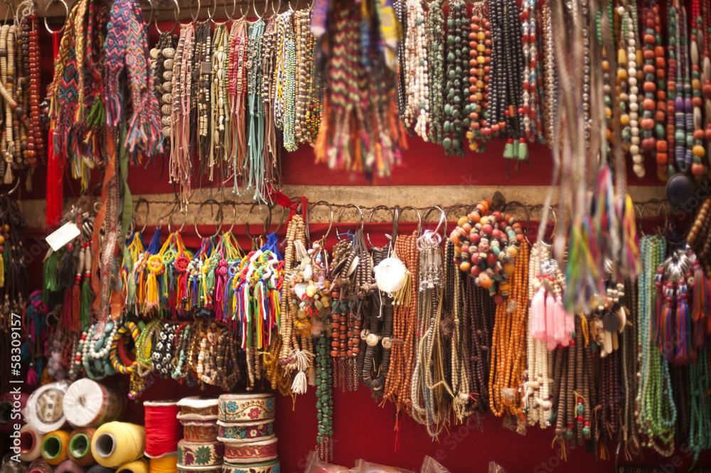 Craft products for sale at a souvenir shop, Tibetan Market, Delhi, India