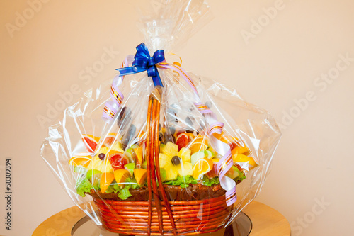 Gift fruit basket on a table