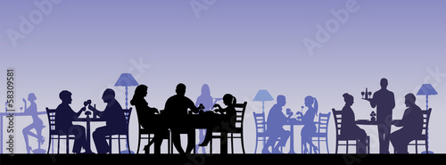 Silhouette of people eating in a restaurant layered