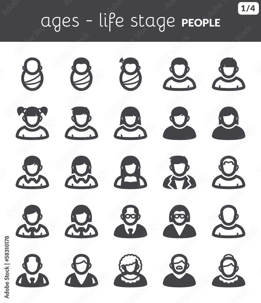 Age. Life stage. People flat icons.