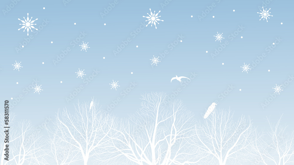 © Alexander Potapov - forest and white snowflakes illustration