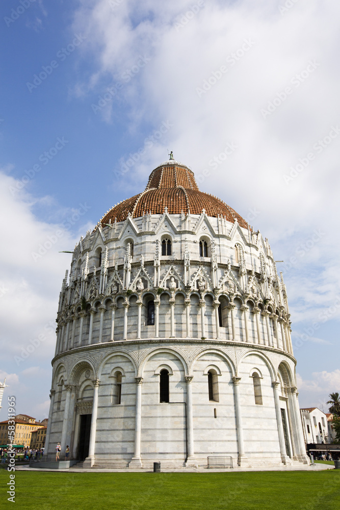 Facade of a cathedral, Pisa Baptistery, Piazza Dei Miracoli, Pisa, Tuscany, Italy