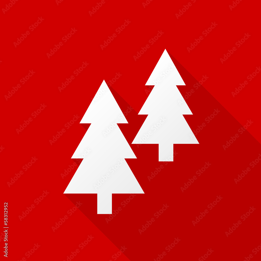 Tannenbäume Icon mit langem Schatten auf rotem Hintergrund Tannenbäume Icon mit langem Schatten auf rotem Hintergrund