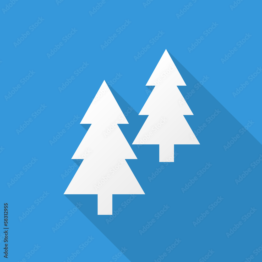 Tannenbäume Icon mit langem Schatten auf blauem Hintergrund Tannenbäume Icon mit langem Schatten auf blauem Hintergrund