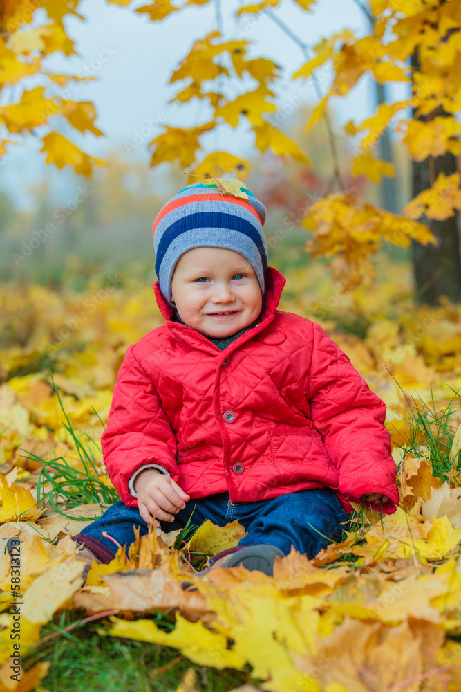 Baby boy in the autumn park Baby boy in the autumn park