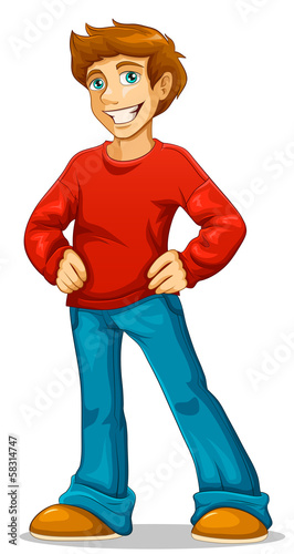 happy young man standing with his hand on his hips