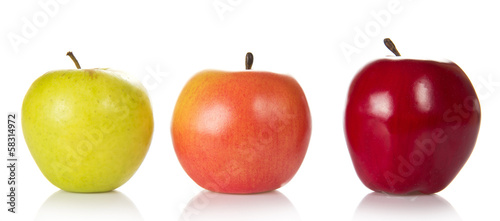 Three colourful apples of different grades