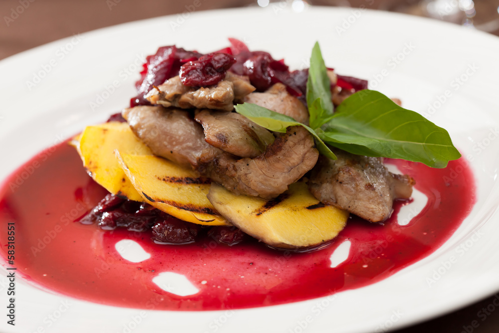 meat with mango and cherry sauce meat with mango and cherry sauce