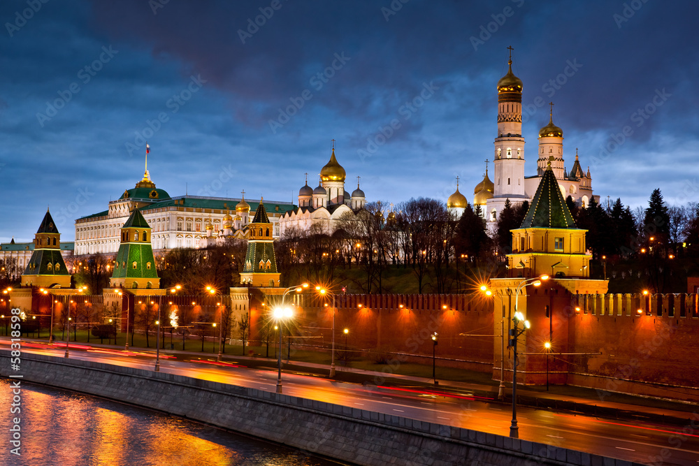 Moscow Kremlin illuminated at night