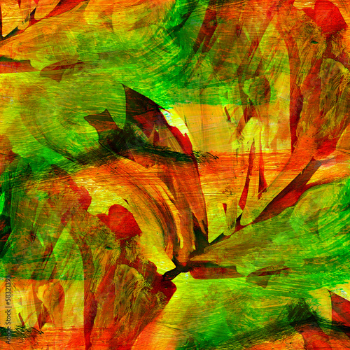 seamless orange green painting watercolor with bright brushstrok photo