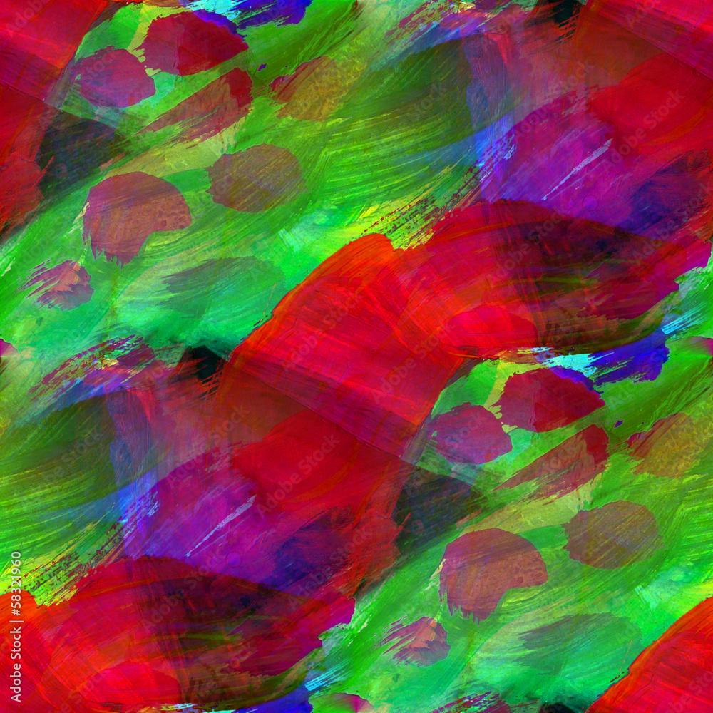 seamless painting watercolor with bright green red blue brushstr