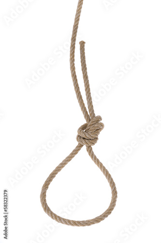 Loop made ​​of rope for hanging. On a white background.