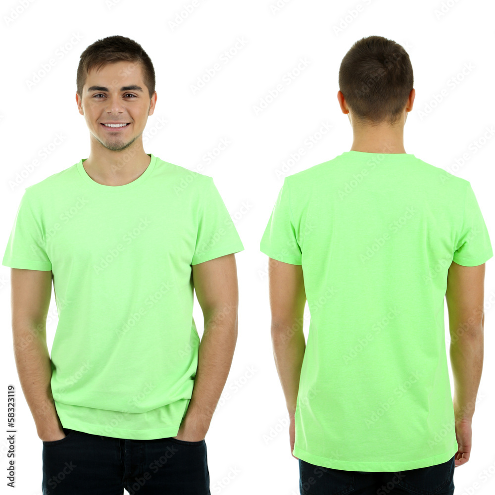 T-shirt on young man in front and behind isolated on white T-shirt on young man in front and behind isolated on white