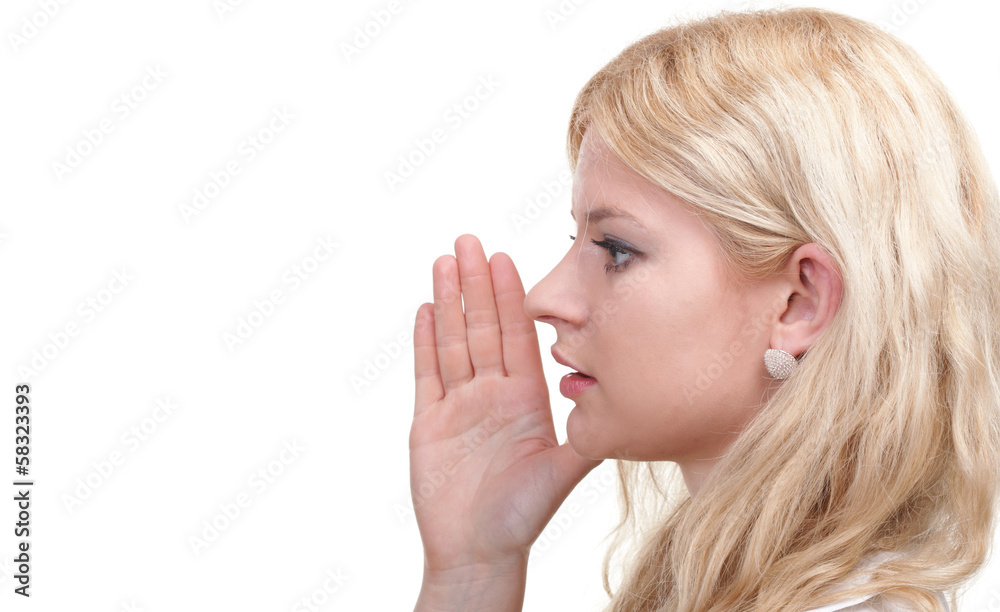 blonde woman gossipgirl whispering isolated blonde woman gossipgirl whispering isolated