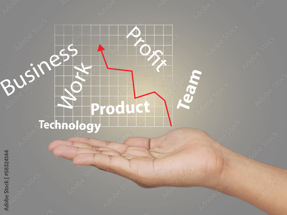 man hand and business graph increased man hand and business graph increased