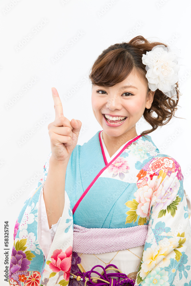 Beautiful asian kimono woman on white background Beautiful asian kimono woman on white background