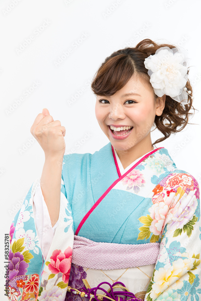 Beautiful asian kimono woman on white background Beautiful asian kimono woman on white background