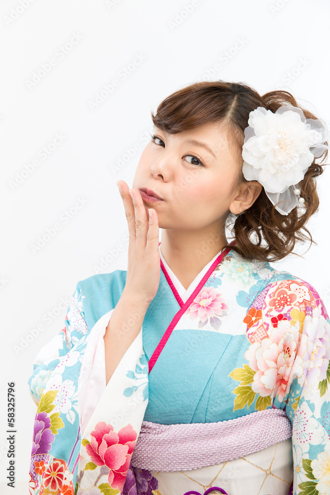 Beautiful asian kimono woman on white background Beautiful asian kimono woman on white background
