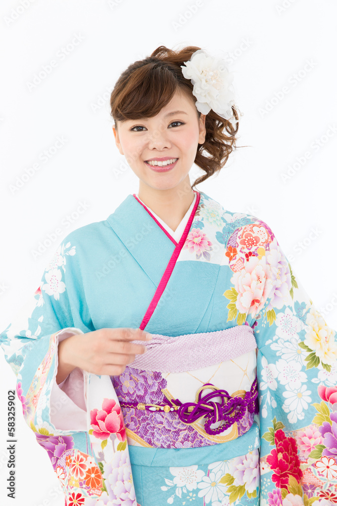 Beautiful asian kimono woman on white background Beautiful asian kimono woman on white background