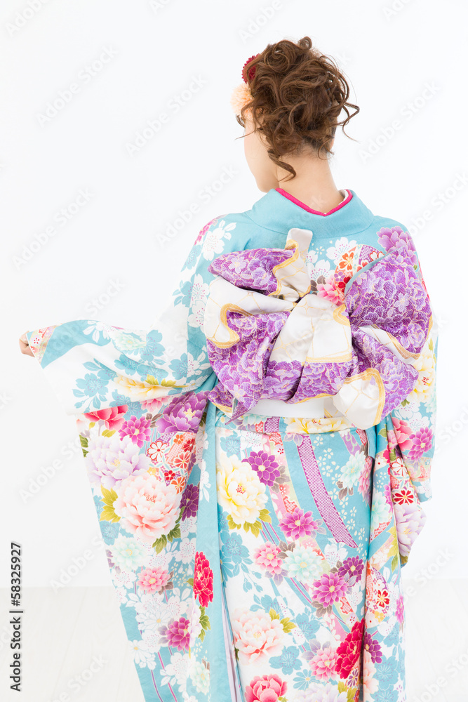 Beautiful asian kimono woman on white background Beautiful asian kimono woman on white background