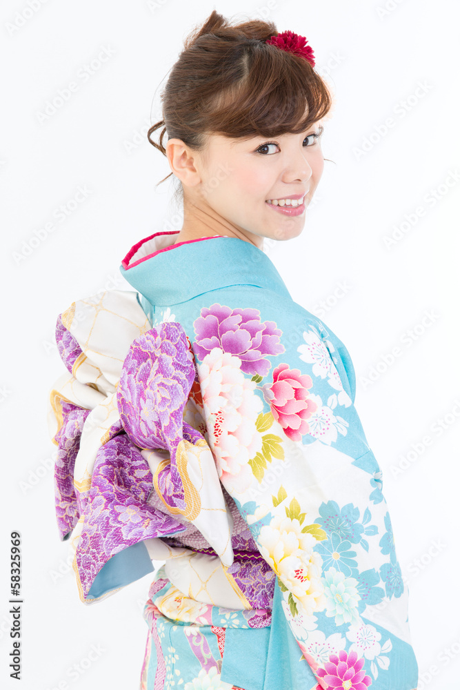 Beautiful asian kimono woman on white background Beautiful asian kimono woman on white background