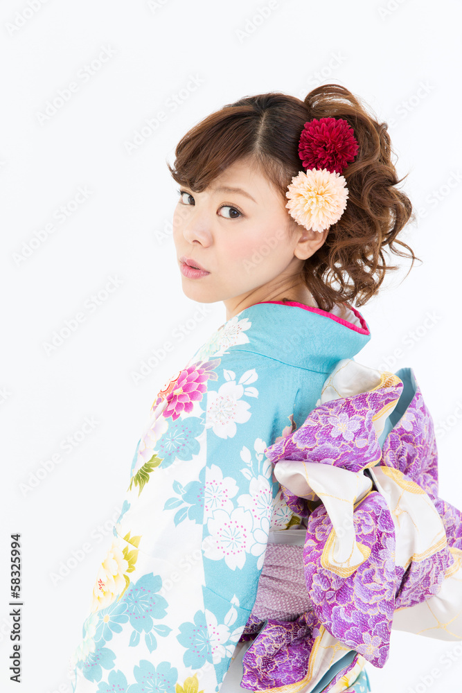 Beautiful asian kimono woman on white background Beautiful asian kimono woman on white background