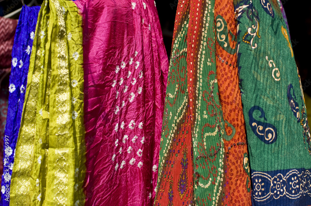 Tie dyed colorful saris, textile , Rajasthan, India