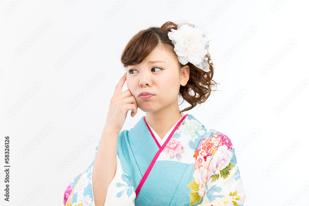 Beautiful asian kimono woman on white background Beautiful asian kimono woman on white background