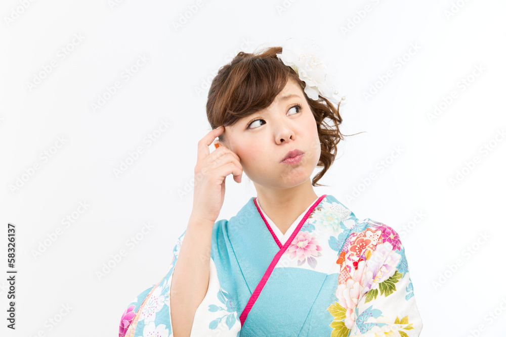 Beautiful asian kimono woman on white background Beautiful asian kimono woman on white background